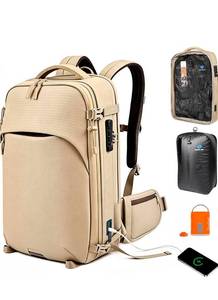 lot 19657 image: Vacuum Travel Backpack, 40-70L Expandable Carry-On with Hip Belt, Compression System, TSA Lock, Water Resistant, Fits 18 Laptop - Retail $128