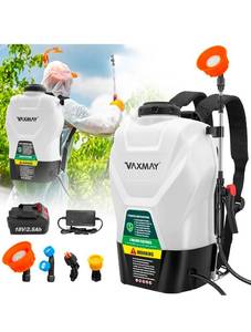 lot 19664 image: Backpack Sprayer 4 Gallon Battery Powered Garden Sprayer, VaxMay Electric Weed Sprayer Works with Makita 18V Battery, 100 PSI, Telescopic Wand, 5 Nozzles, 2.5Ah Battery&Charger Included - Retail $94