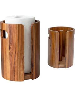 lot 19669 image: Wood Paper Towel Holder for Kitchen Countertop, Acacia Wooden Kitchen Towel Holder with Splash Guard, Handles & Weighted Non-Slip Base, Home Decor Essentials, for Kitchen, Bathroom,Apartment, RV - Retail $49