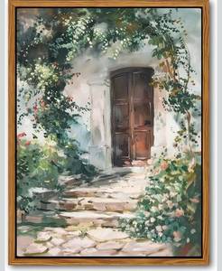 lot 19670 image: Floating Framed Canvas Vintage Wall Art, Rustic Cottage Spring Garden Oil Paintings Print, Country Floral Pictures Wall Decor for Living Room Bedroom Office Home Decor 16x24 inch - Retail $43
