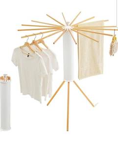 lot 19671 image: JOOM Tripod Clothes Drying Rack, Garment Rack Portable and Foldable Space Saving Laundry Drying Rack - Drying Rack Clothing Floor Folding Balcony Bedroom Household Wooden - Retail $59