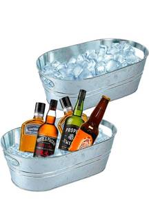 lot 19672 image: 2 Pack Galvanized Tub Ice Bucket Large Metal Drink Buckets for Parties Beer Beverage Tub with Carry Handles for Champagne Cocktails Wine Cooling for Mimosa Bar Supplies 3 Gallon - Retail $0