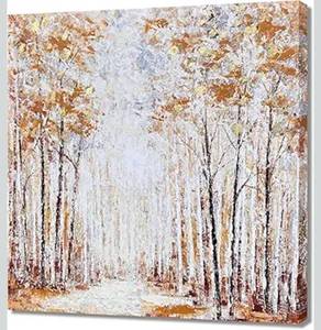 lot 19676 image: BATRENDY ARTS Birch Tree Canvas Wall Art Abstract Forest Painting with Gold Foil Hand-painted Landscape Picture for Living Room Bedroom - Retail $0