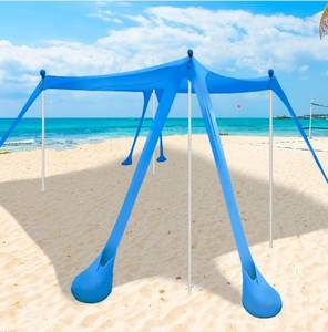 lot 19677 image: Beach Canopy Beach Tent 11X11 FT 6 Sandbags 4 Stability Poles Beach Shade Canopy UPF50 Sun Protection Extra Windproof Ropes Carry Bag Easy to Set Up for Outdoor Camping - Retail $79