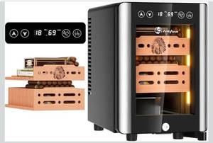 lot 19679 image: LIHTUN 16L Electric Cigar Humidor Cabinet with Light for 100 Cigars, Thermoelectric Cooling, Adjustable Temp and Humidity, Digital Display, 2 Removable Cedar Shelves, Lock, Gift for Men (16L) - Retail $196