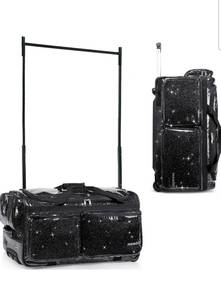 lot 19684 image: Fanwoli 28 Dance Bag with Garment Rack  Glitter Waterproof Fabric  Shine-Bright Collection  Ideal Rolling Competition Gear Duffel Bag for Professional Dancer Cheerleader Gymnast Cosplayer Skater - Retail $189
