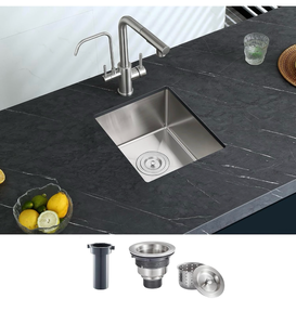 lot 19695 image: Bar Sink, KINKIB 13 x 15 x 8 inch Undermount Bar Sink or Prep Kitchen Sink, Handmade Kitchen Sink Single Bowl T-304 Stainless Steel Small Sink with Strainer - Retail $99