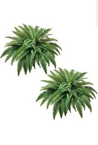 lot 19699 image: Artificial Boston Ferns for Outdoors, 42 Inch Large Fake Fern Plant with 48 Fronds, Set of 2 Realistic Artificial Fern Bushes for Indoor Outdoor Garden, Porch, Patio Decor - Retail $49