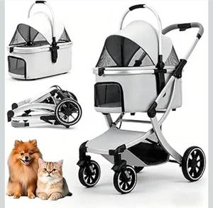lot 19701 image: 3 in 1 Pet Stroller for SmallMedium Dogs & Cats with Detachable Carrier, Storage Basket and Pet Pad, 4 Wheels Foldable Pet Travel Carrier for Car Seat & Hand Carry, Safe Outings (Khaki) see pics for item color  - Retail $158