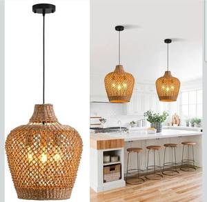 lot 19703 image: 18.9 Rattan Pendant Light Fixtures,Boho Rattan Pendant Light,3-Light Hand Woven Seagrass Chandelier for Workplace Occasions Restaurants Dining Living Bedroom Kitchen Farmhouse - Retail $159