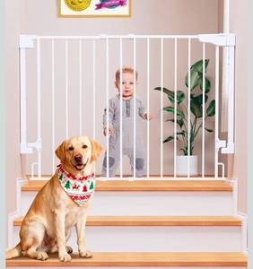 lot 19704 image: Cumbor 29.2��43 Baby Gate for Stairs, Hardware Mounted (Drill Required), Expandable No Bottom Bar Dog Gate, Auto Close Extra Wide Walk Thru, Pet & Toddler Proof Gate, Top & Bottom of Stairways (White) - Retail $79