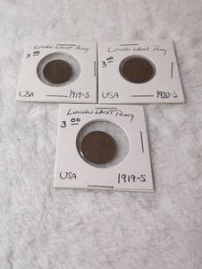 lot 101 image: Lincoln Wheat Penny Collection 1919-S and 1920-S - 3 Coins