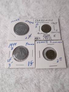 lot 107 image: French Coin Collection - Mid-20th Century Francs and Centimes - 4 Coins