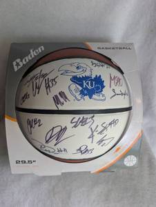 lot 500 image: Kansas Jayhawks Team Signed Baden Basketball