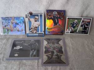 lot 1013 image: NFL Football Trading Card Collection Mixed Brands - Jimmy Garoppolo, Warren Moon, Cam Newton, Rich Gannon and Tom Brady - 6 ct