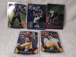 lot 1019 image: NFL Football Trading Cards Mixed Lot - Ravens and Redskins Players - Torrey Smith, Rashod Bateman, Kyle Pitts, Pierre Garcon, and DeSean Jackson - 5 ct
