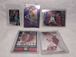 lot 2010 image: Modern NBA Basketball Card Lot - James Harden, LeBron James, Stephen Curry, and Russell Westbrook - 5 ct