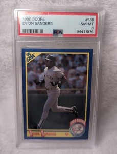 lot 3000 image: 1990 Score Deion Sanders Rookie Card #586 PSA NM-MT 8