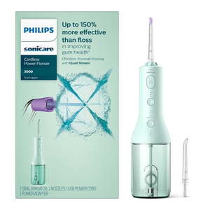 lot 3739 image: Philips Sonicare Cordless Power Flosser 3000 - Water Flosser with Innovative Quad Stream Technology  Oral Irrigator with 2 Flossing Modes and 3 Pressure Levels  Ipx7 Waterproof  Mint  HX382624 - Retail $80