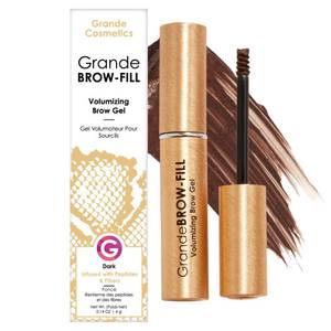 lot 3755 image: Grande Cosmetics GrandeBROW-FILL Volumizing Brow Gel with Fibers & Peptides, for Natural & Fuller-Looking Eyebrows - Dark (0.14 fl oz) - Retail $11