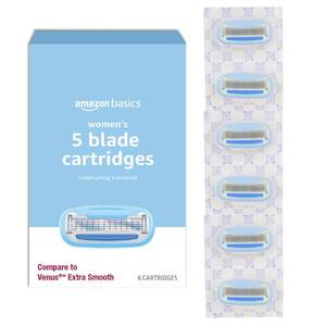 lot 3761 image: Amazon Basics 5-Blade Razor Refills for Women with Comfort-Coated Blades, Moisture Lubrication, Hypoallergenic, 6 Count (Fits Amazon Basics Razor Handles Only) - Retail $10