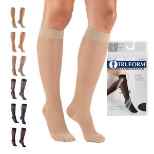 lot 3766 image: Truform Sheer Compression Stockings, 8-15 mmHg, Womens Knee High Length, 20 Denier, Nude, Large - Retail $14