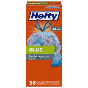 lot 3774 image: Hefty Blue Trash Bags, Blue, 30 Gallon, 36 Count - Retail $14