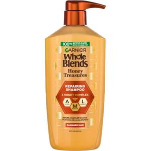 lot 3781 image: Garnier Whole Blends Honey Treasures Repairing Shampoo, Hair Repair Formula for Dry, Damaged Hair with Acacia, Manuka, and Lavender Honeys, 28 Fl Oz (Packaging May Vary)