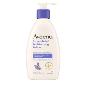 lot 3783 image: Aveeno Stress Relief Moisturizing Body Lotion with Lavender Scent, Natural Oatmeal to Calm &amp Relax, Non-Greasy Daily Stress Relief Lotion, 12 fl. oz