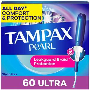 lot 3808 image: Tampax Pearl Tampons for Women, with LeakGuard Braid, Ultra Absorbency, Unscented, 60 Count - Retail $15
