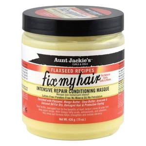 lot 3826 image: Aunt Jackies Flaxseed Recipes Fix My Hair, Intensive Repair Conditioning Masque, Helps Prevent and Repair Damaged Hair, 15 Ounce jar - Retail $10