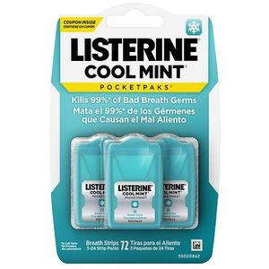 lot 3845 image: Listerine Cool Mint PocketPaks Oral Care Breath Strips  Breath Spray Strips  24 Count  3 Pack&nbsp