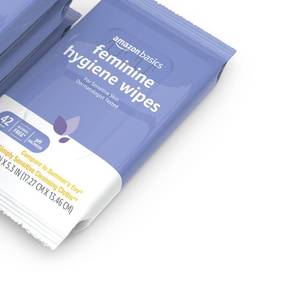 lot 3849 image: Amazon Basics Flushable Feminine Hygiene Wipes, pH Balanced, Gynecologist Tested, Septic and Sewer Safe, Fresh Scent, Alcohol Free, (1 Pack of 42)&nbsp