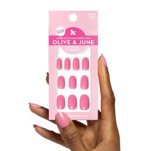 lot 3929 image: Olive & June Classic Super Stick Mani Press On Nails  No Glue Needed  32 Tab Nails 16 Sizes  Non-Toxic Tabs Non-Damaging 7-Day Wear  Spring Flowers & Patterns  Short, Round  Taffy Bright Pink