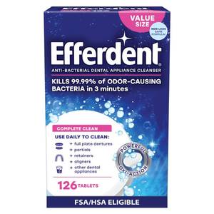 lot 3975 image: Efferdent Denture Cleaner Tablets Dental Appliances, Aligners, Mouth Guard, and Retainer Cleaner Tablets, Complete Clean, 126 Count&nbsp
