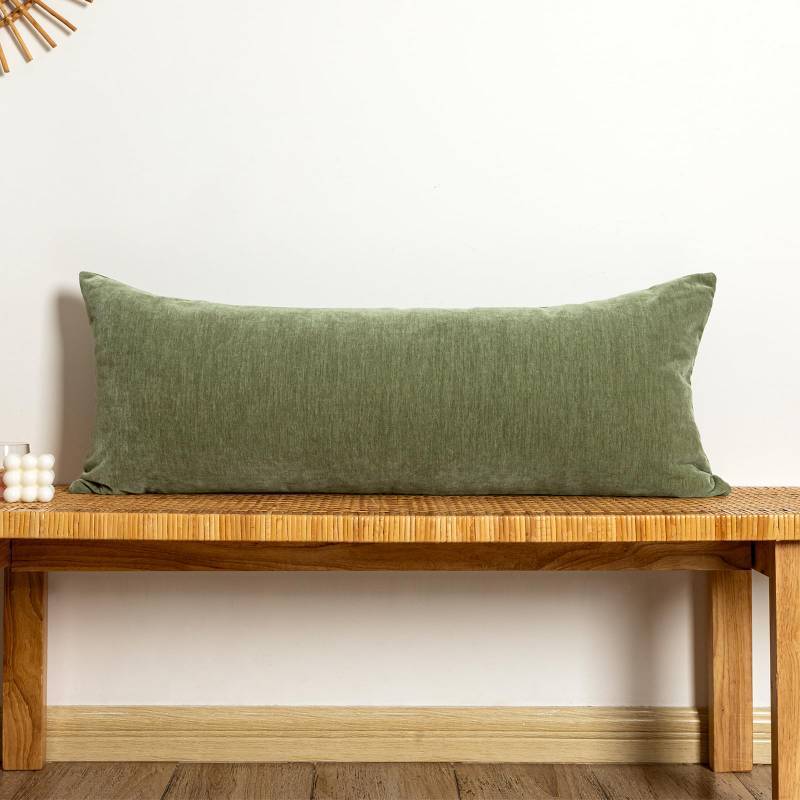 lot 26319 image: Chenille Lumbar Pillow Covers 14x36 inch, Olive Sage Green Decorative Pillow Covers, Farmhouse Solid Dyed Soft Chenille Cushion Case for Couch Sofa Bed Living Room, 1 Cover ONLY - Retail $23