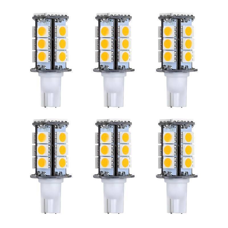 lot 43796 image: T5 T10 Wedge Base LED Light Bulb High Brightness 12VACDC 3Watt 2700K-3000K Warm White Color for Outdoor Landscape Lighting Deck Stair Step Path Lights and RV Lights Pack of 6 - Retail $20