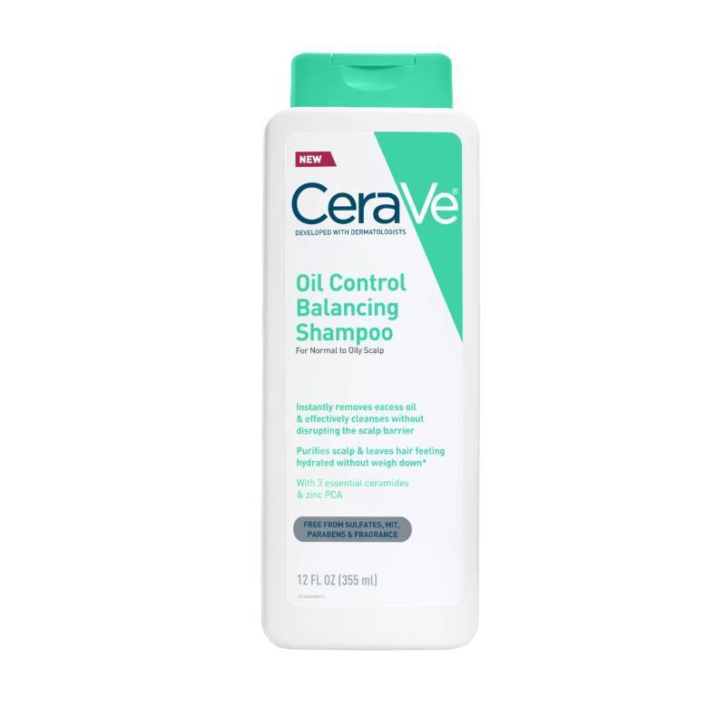 lot 56808 image: CeraVe Oil Control Balancing Shampoo, Clarifying Shampoo With Ceramides & Hyaluronic Acid, Removes Oil and Leaves Hair Feeling Hydrated, For All Hair & Scalp Types, Sulfate Free & Color Safe, 12 oz - Retail $9