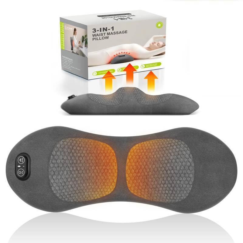 lot 16288 image: Smooth Triple Fusion 3-in-1 Back Massager Lumbar Pillow with Heat, Vibration & Traction Back Massager for Pain Relief DeepTissue. Relaxation Device for Home, Office, Car. Gift Idea Corded - Retail $79