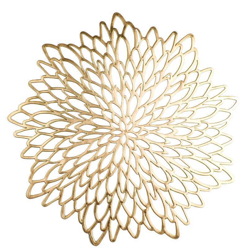 lot 36223 image: Pack of 18 Gold Metallic Round Placemats Bulk Pressed Vinyl Leaf Dining Kitchen Table Mats Decorations Setting for Christmas Wedding Thanksgiving Party Event Holiday Autumn Harvest - Retail $34