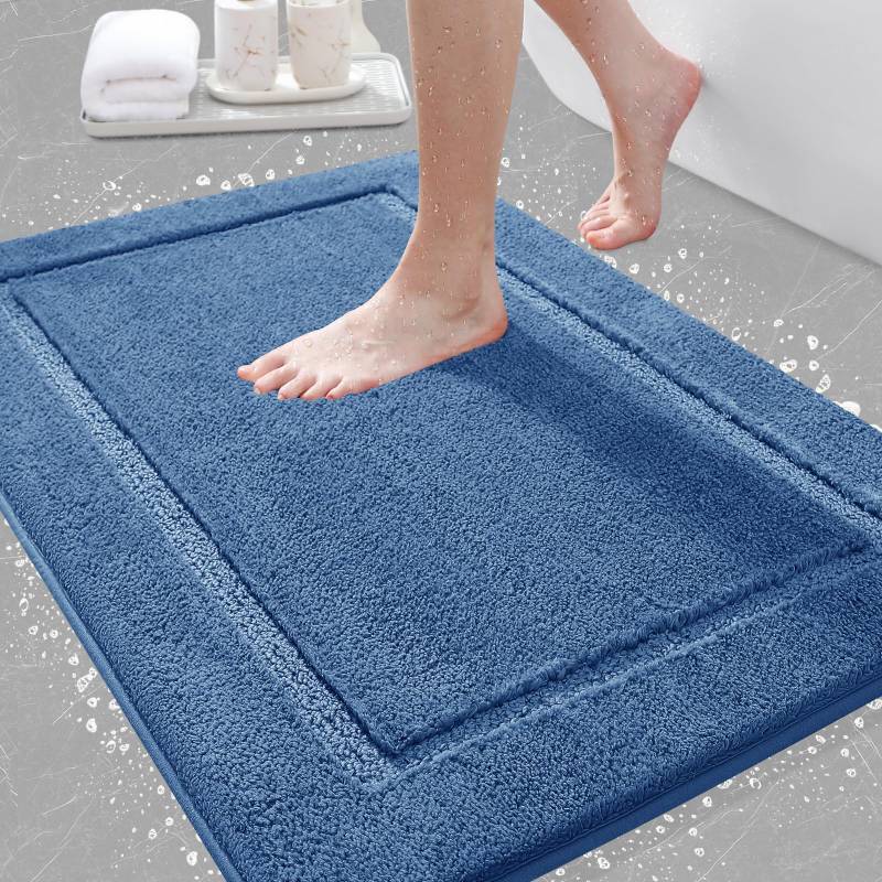 lot 36228 image: Bathroom Rugs 36x24, Ultra Soft Thick Plush Fluffy Microfiber Absorbent Bath Mat, Non-Slip Backing, Machine Washable Bath Mats for Bathroom Floor, Tub and Shower, Home Decor Accessories, Blue - Retail $26