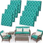 8 Pcs Stretch Patio Outdoor Cushion Covers Waterproof Replacement Sofa Couch Covers for 4 Backrests and 4 Cushions Washable Lawn Garden Seat Furniture Protector(Peacock Blue) - Retail: $40