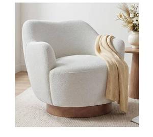 lot 5564 image: Swivel Accent Chair,Upholstered Barrel Chair with Curves Camel Back Design,Modern Arm Chair with Wooden Base for Living Room Bedroom