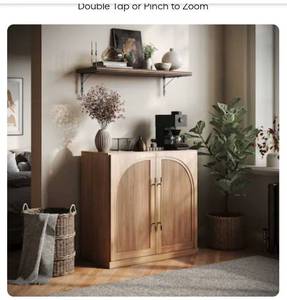 lot 5591 image: Belleze Camel Modular Sideboard with Double Arc Wood Doors and Adjustable Shelves