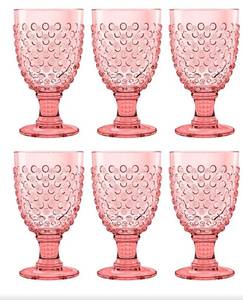 lot 5601 image: Hobnail Acrylic Wine Glass - Pink - 17 oz - Set of 6