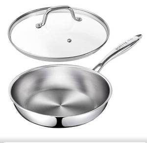 lot 5602 image: 10 inch Tri-Ply Stainless Steel Frying Pan with Lid,No Coatings PFOA&PTFE Free Skillets