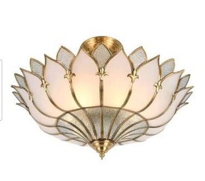 lot 5603 image: Petal Shaped Semi-Flush Mount Ceiling Light, 17.7 Inch Mid Century Modern Ceiling Light Fixture with Frosted Glass Shade, Art Deco Brass Ceiling Lamp for Bedroom Hallway