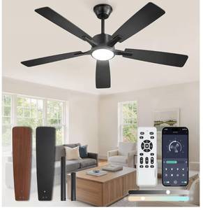 lot 5604 image: Fanbulous 52 Inch Ceiling Fans with Lights and Remote, Stepless Color Temperature Change & Dimmable 20W LED Ceiling Fan, 6 Speeds Reversible Quiet DC Motor for Bedroom, Living Room, Apartment, Black