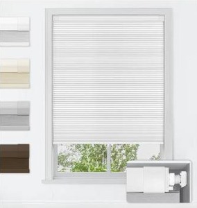 lot 5605 image: LazBlinds No Tools No Drill Cordless Cellular Shades, Blackout Light Blocking Honeycomb Shades for Home, Thermal Insulation Blinds for Windows, 36 W x 48 H, White