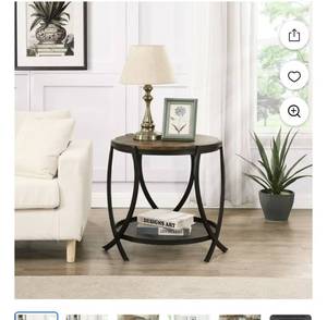 lot 5607 image: HOMYSHOPY Modern End Table, 22 Round Side Table for Living Room, 2-Tier Storage Table, Brown